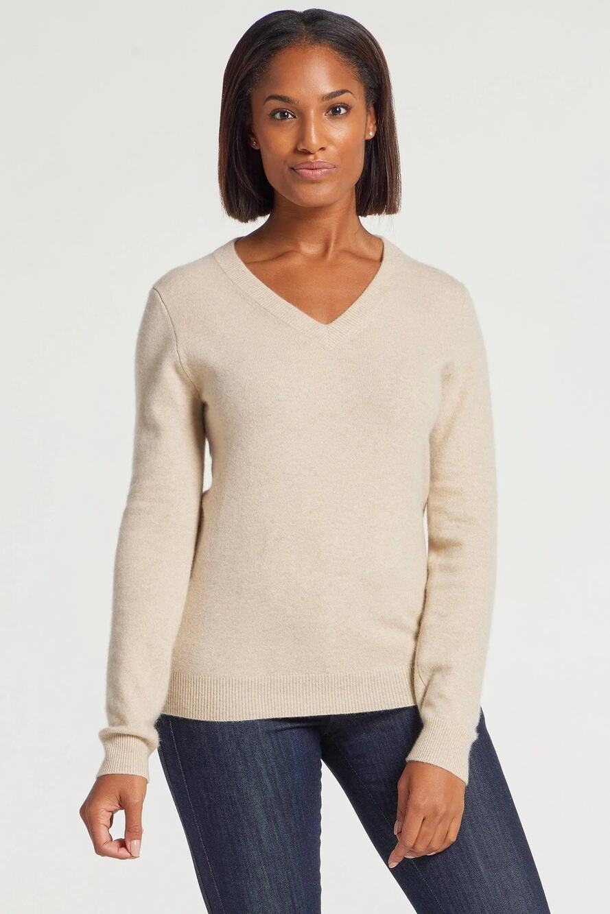 Anatomie Etta V Neck Cashmere Sweater Pull Over Cream Size XS EUC Closet Staple